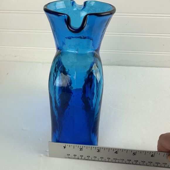 Blenko Glass Blue Double Spout Water Bottle Pitcher Carafe #384 Vintage Unmarked - Picture 14 of 15